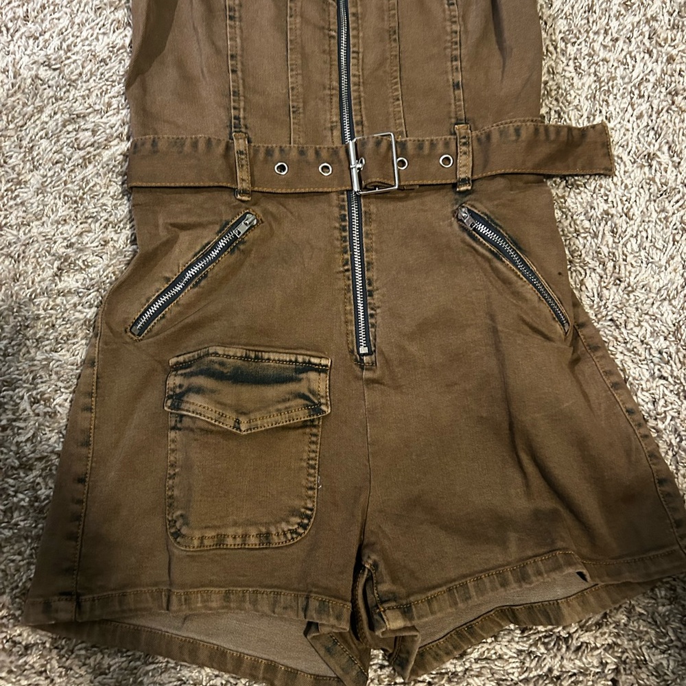 Fashion Nova Brown Utility Jumpsuit